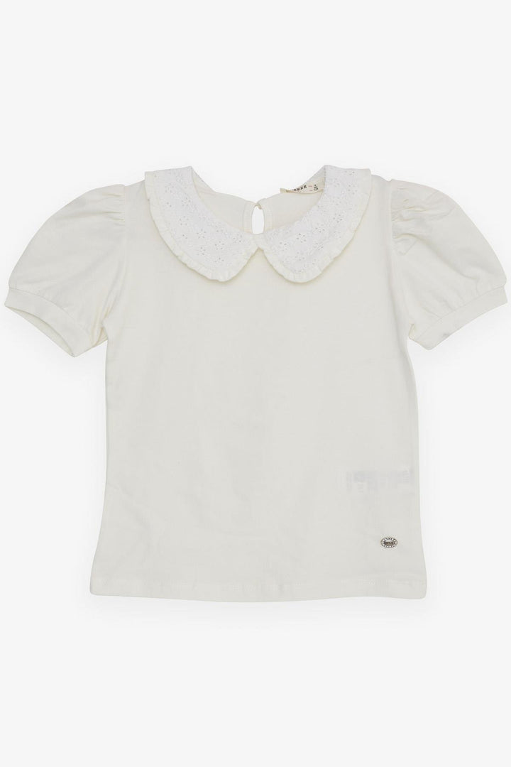 BRE Breeze Girl's T-shirt Wide Neck Embroidered Crested 50 Years, Ecru - Acireale