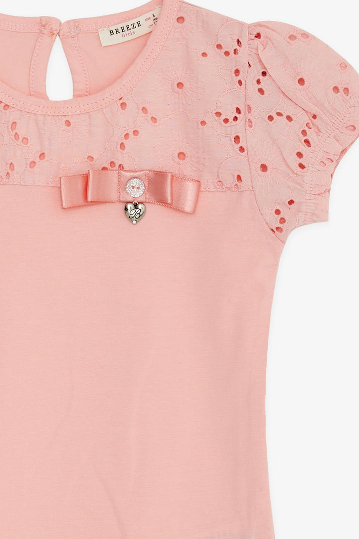 BRE Breeze Girl's T-Shirt with Lace Accessories, 50 Years, Salmon - Martinez