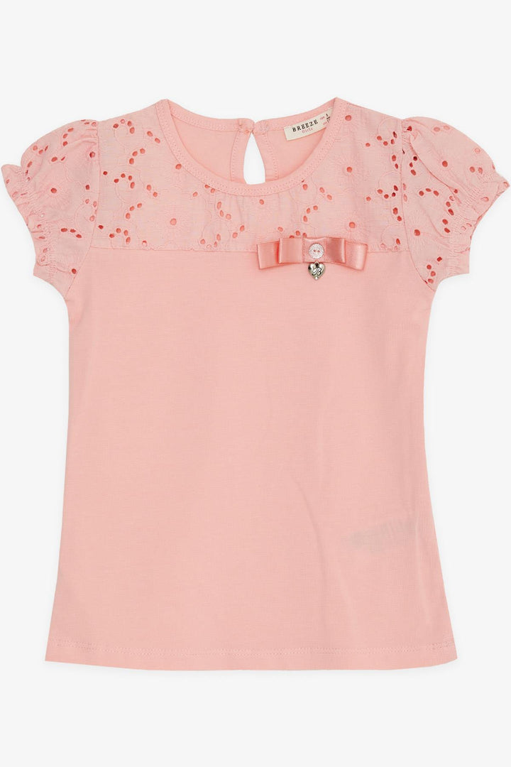 BRE Breeze Girl's T-Shirt with Lace Accessories, 50 Years, Salmon - Martinez