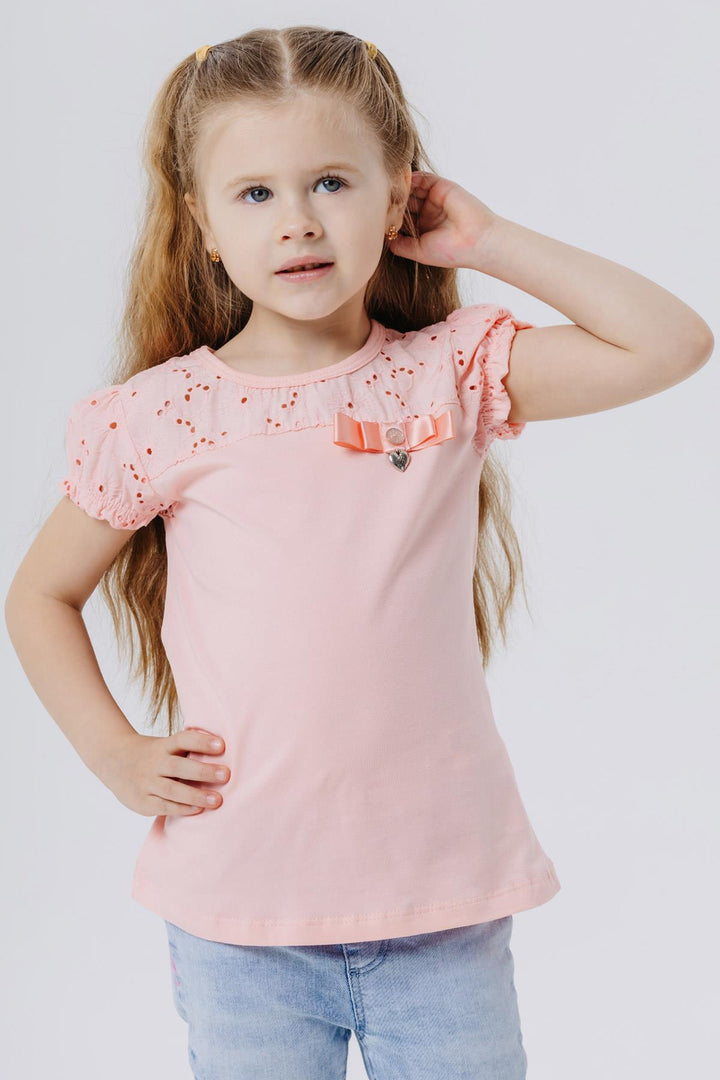 BRE Breeze Girl's T-Shirt with Lace Accessories, 50 Years, Salmon - Martinez