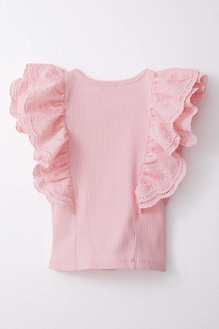 BRE Breeze Girl's T-shirt with Lace Flower & Leaf Embroidery, 62 Years, Pink - Meaux