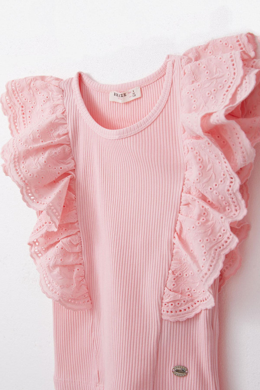 BRE Breeze Girl's T-shirt with Lace Flower & Leaf Embroidery, 62 Years, Pink - Meaux
