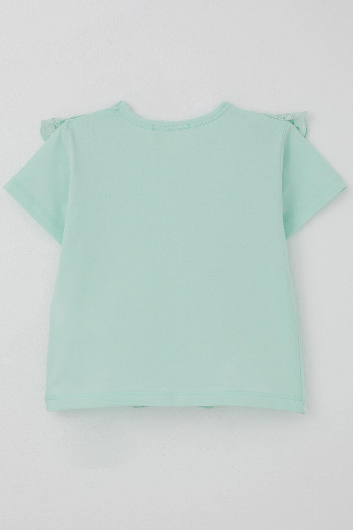 BRE Breeze Girl's T-Shirt with Embroidered Lace Flowers, 1.5-5 Years, Aqua Green - Tenancingo