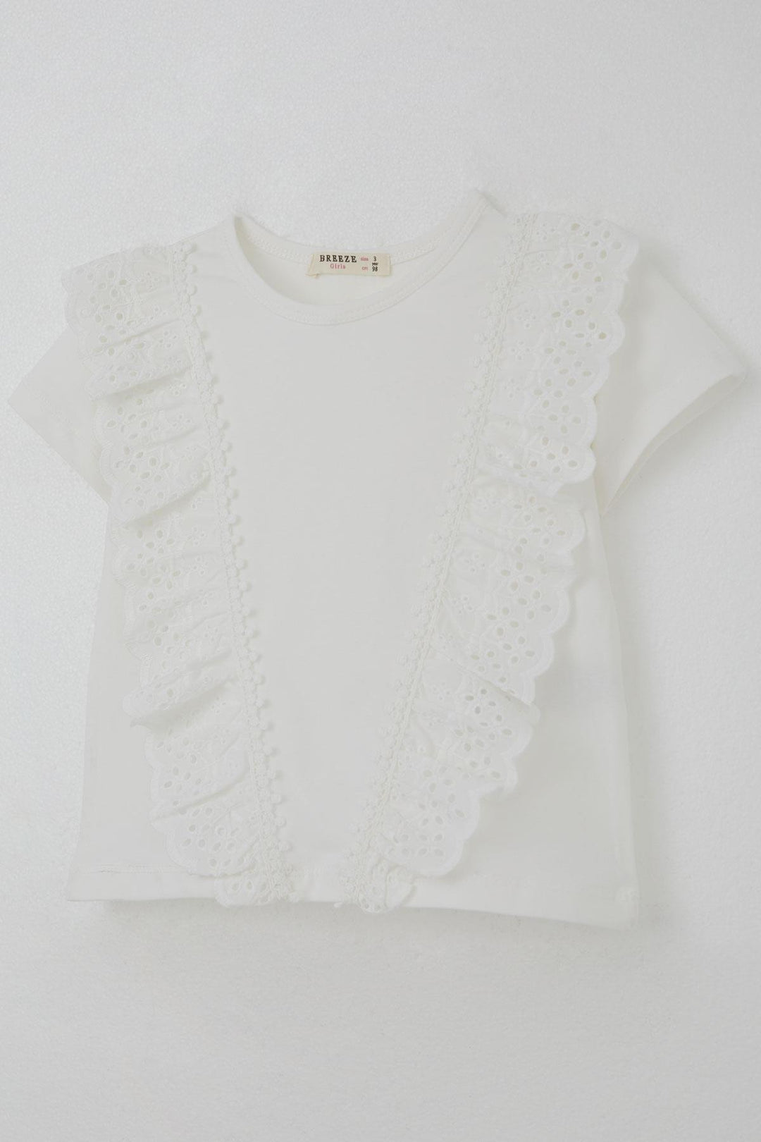 BRE Breeze Girl's T-Shirt with Embroidered Lace Flowers, 1.5-5 Years, White - Gillingham