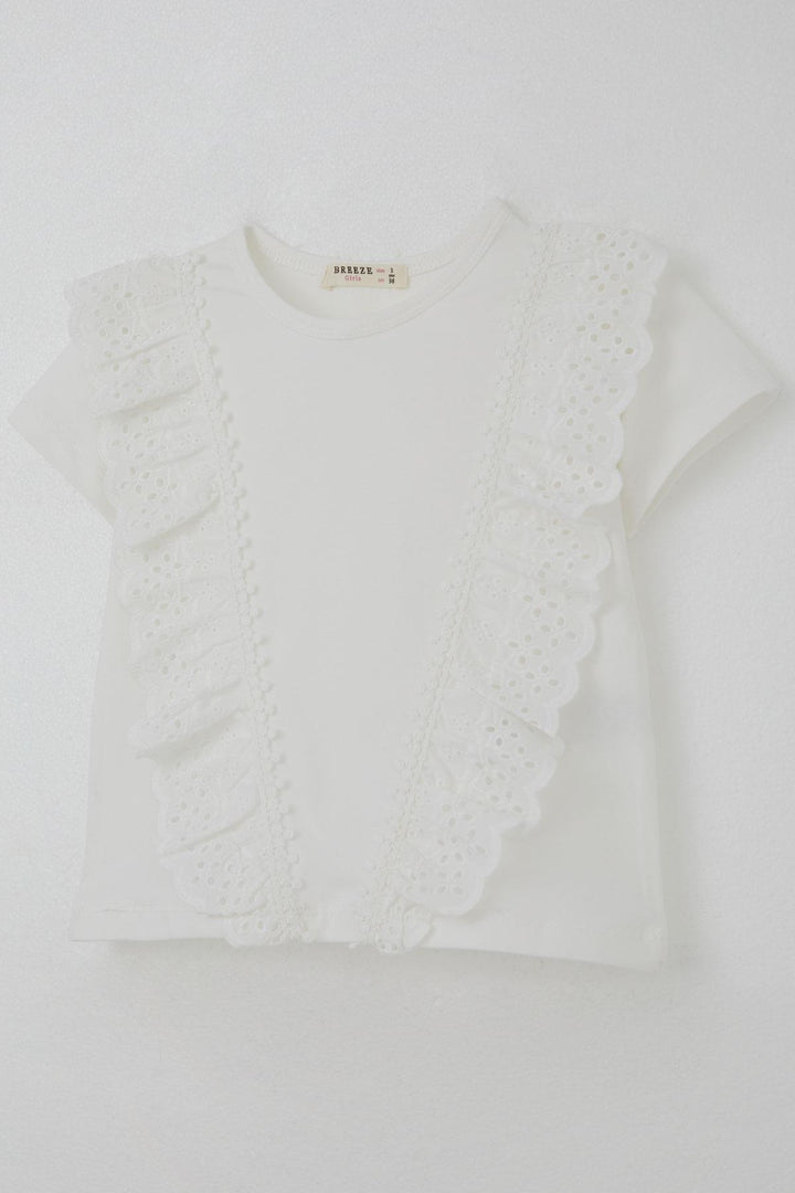 BRE Breeze Girl's T-Shirt with Embroidered Lace Flowers, 1.5-5 Years, White - Gillingham