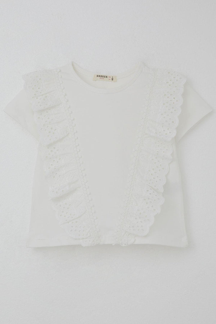 BRE Breeze Girl's T-Shirt with Embroidered Lace Flowers, 1.5-5 Years, White - Gillingham