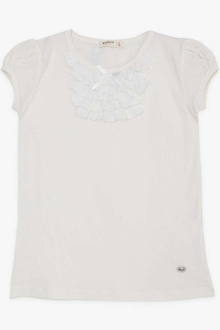 BRE Breeze Girl's T-shirt with Lace 4-8 Years, Beige - Southall