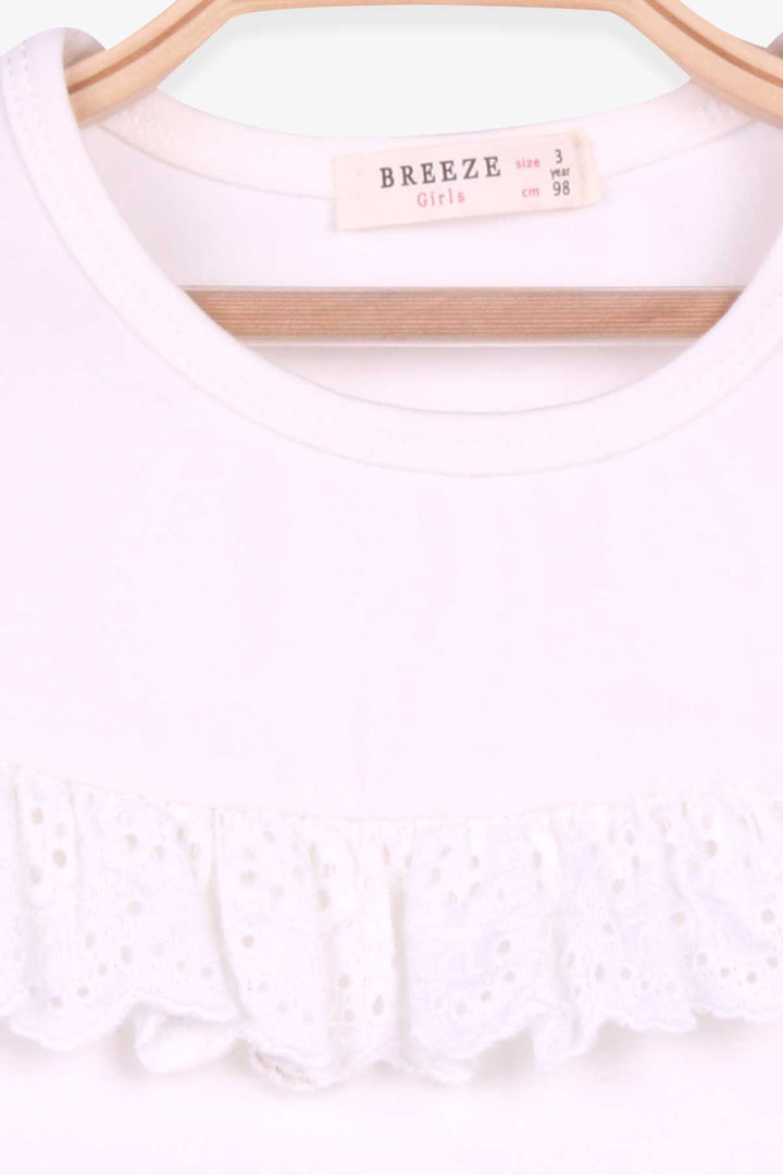 BRE Breeze Girl's T-shirt with Lace Sleeves Elasticated 3-8 Years, Ecru - Grantham