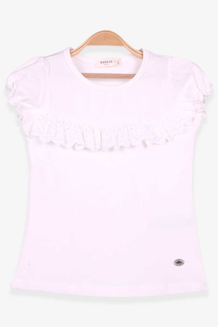 BRE Breeze Girl's T-shirt with Lace Sleeves Elasticated 3-8 Years, Ecru - Grantham