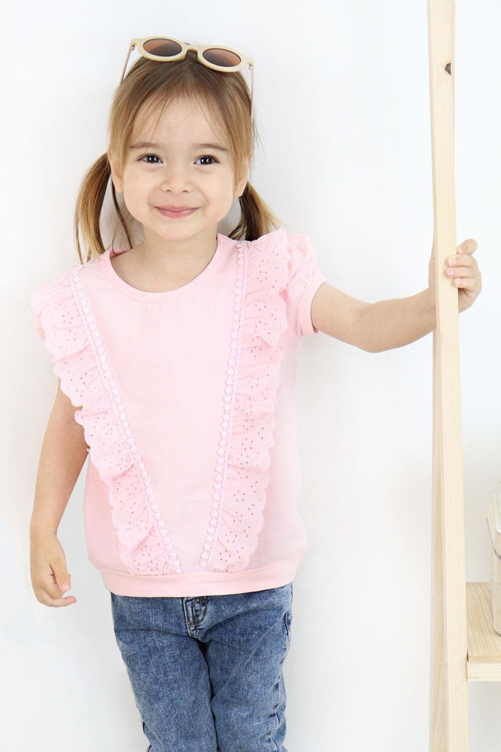 BRE Breeze Girl's T-shirt with Lace 1.5-5 Years, Pink - Yalta