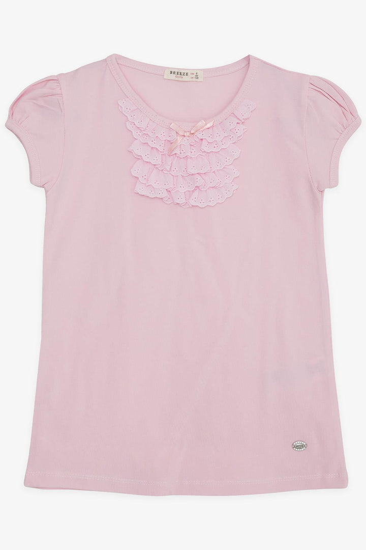 BRE Breeze Girl's T-shirt with Lace 4-8 Years, Powder - Dzhankoi