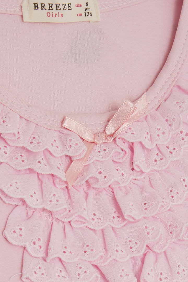 BRE Breeze Girl's T-shirt with Lace 4-8 Years, Powder - Dzhankoi