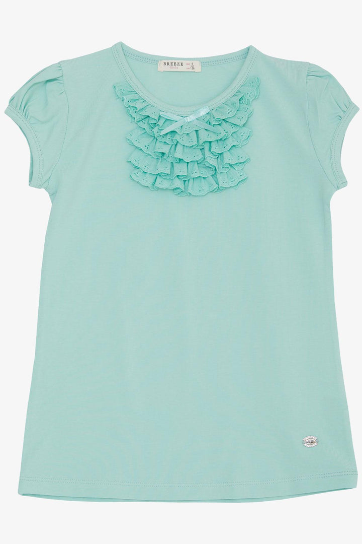 BRE Breeze Girl's T-shirt with Lace 4-8 Years, Aqua Green - Caserta