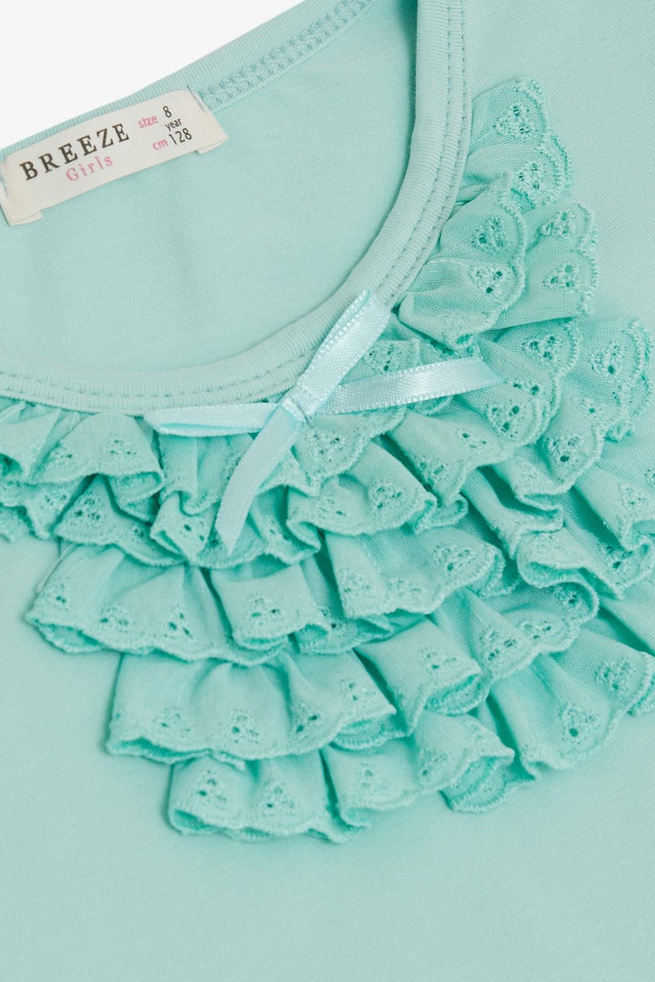 BRE Breeze Girl's T-shirt with Lace 4-8 Years, Aqua Green - Caserta