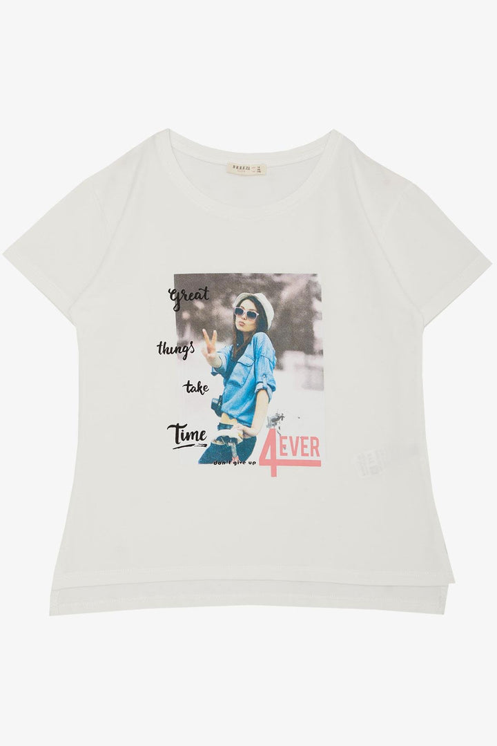 BRE Breeze Girl's T-shirt Cool Girl Printed 84 Years, Ecru - Albstadt