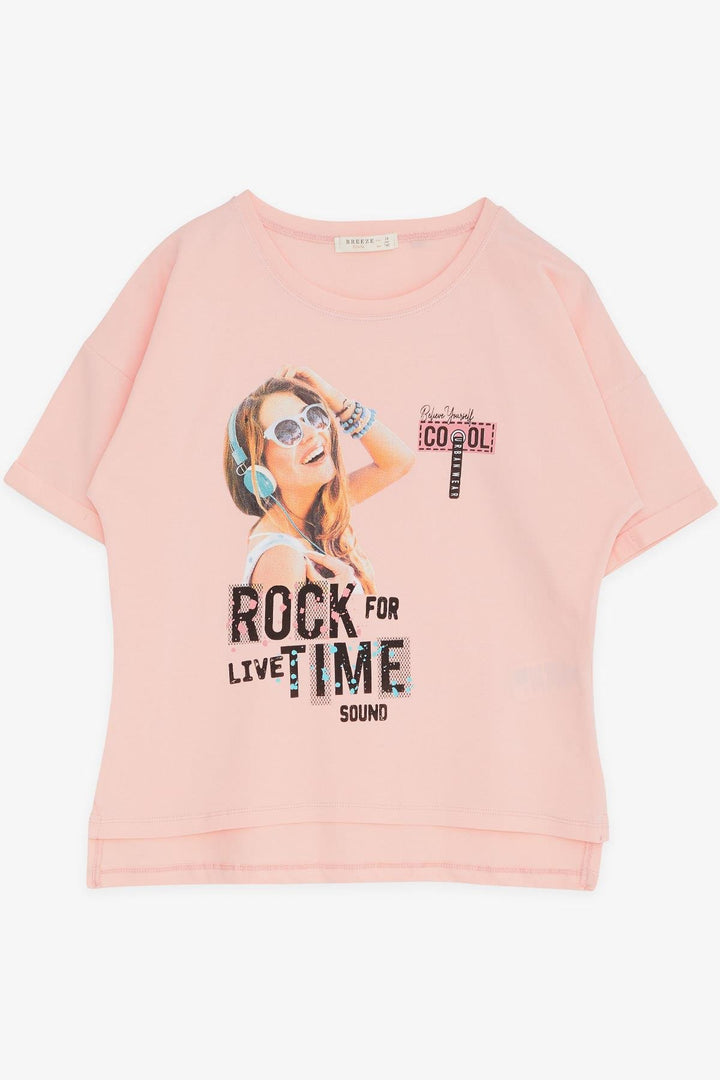 BRE Breeze Girl's T-shirt Cool Rocker Girl Printed 96 Years, Salmon - Katwijk