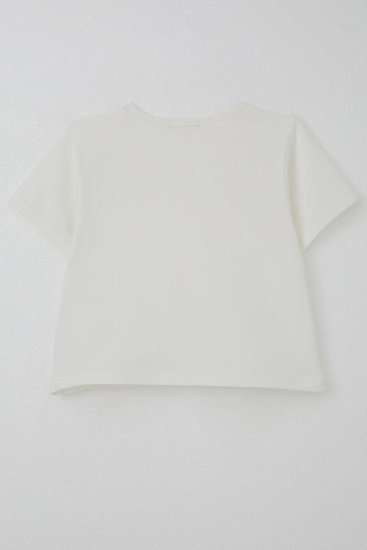 BRE Breeze Girl's T-Shirt with Pearl Detail Flower Accessories, 62 Years, Ecru - San Juan