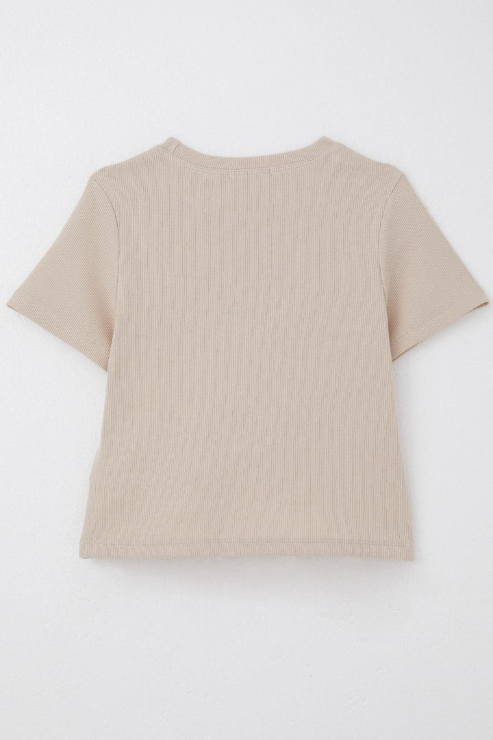 BRE Breeze Girl's T-shirt with Heart Embroidery Detail, 94 Years, Beige - Security-Widefield