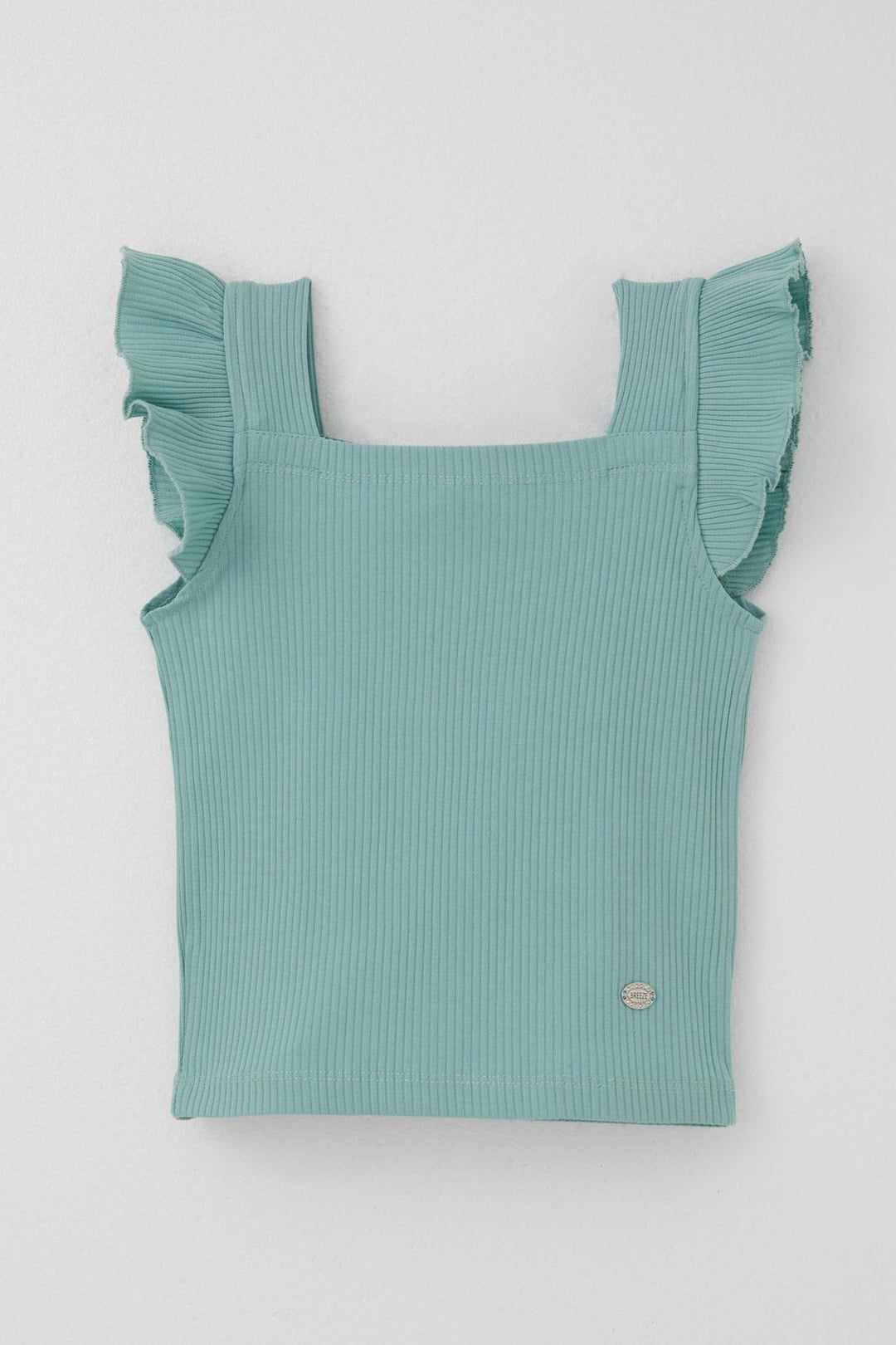 BRE Breeze Girl's T-Shirt Crop Square Neck Frilled Embroidered 84 Years, Mint Green - Botoşani