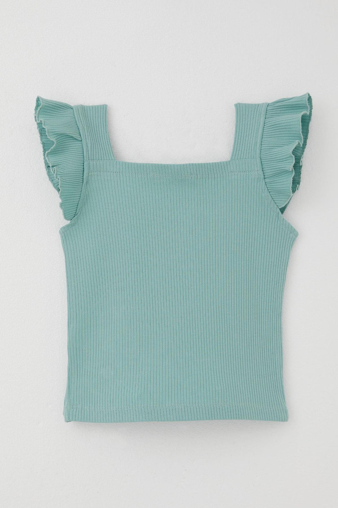 BRE Breeze Girl's T-Shirt Crop Square Neck Frilled Embroidered 84 Years, Mint Green - Botoşani