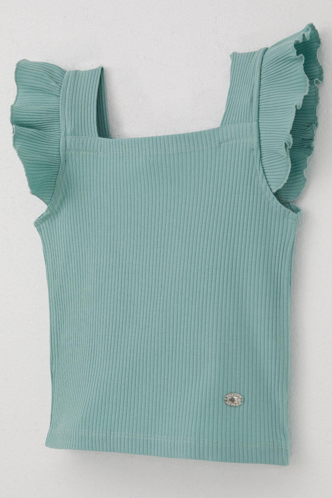 BRE Breeze Girl's T-Shirt Crop Square Neck Frilled Embroidered 84 Years, Mint Green - Botoşani