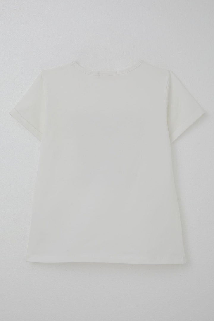 BRE Breeze Girl's T-shirt with Butterfly Print and Stone Detail, 94 Years, Ecru - Voznesensk