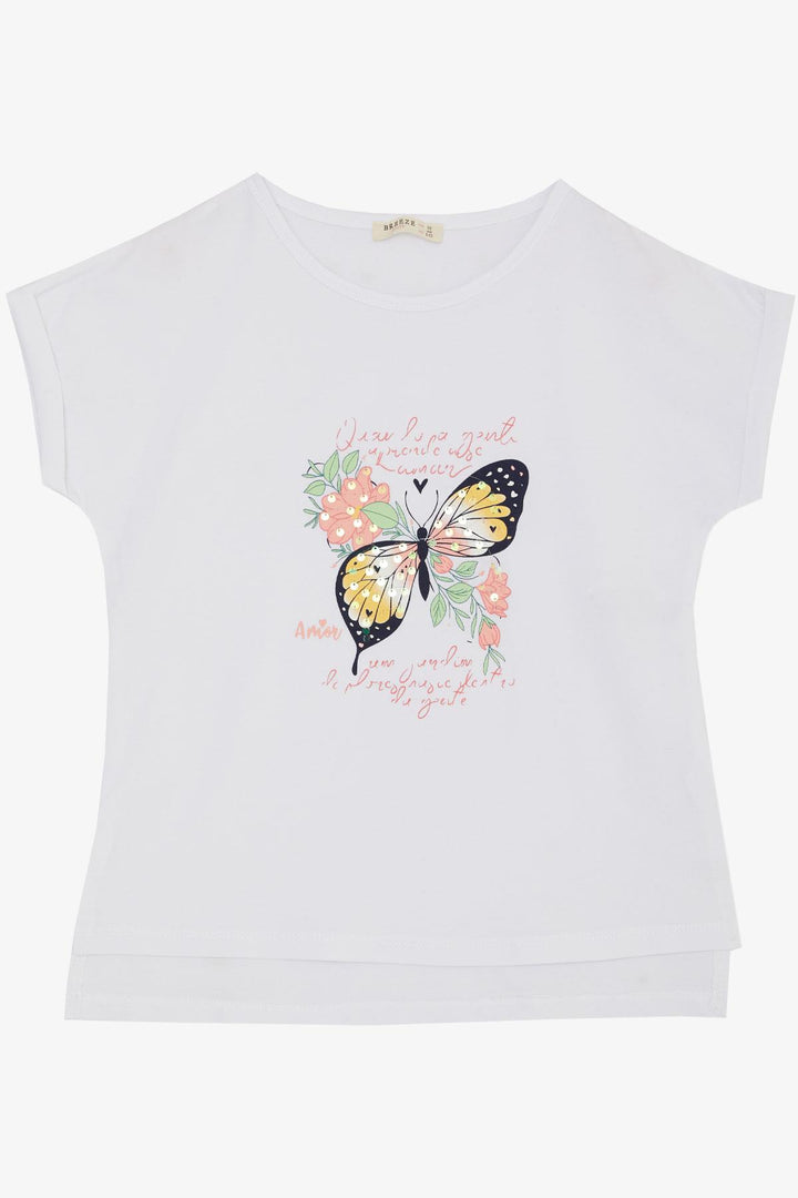 BRE Breeze Girl's T-shirt with Butterfly Print, 106 Years, White - Sorel-Tracy