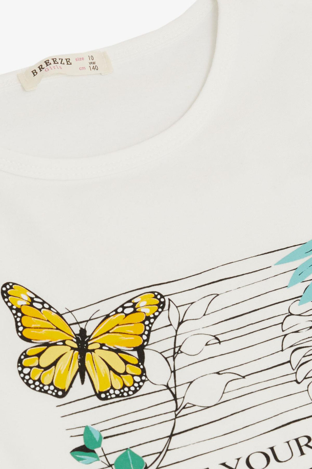 BRE Girl's T-shirt Butterfly & Flower Printed 106 Years, White - Thonon-les-Bains