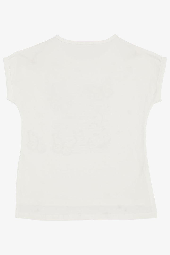 BRE Girl's T-shirt Butterfly & Flower Printed 106 Years, White - Thonon-les-Bains