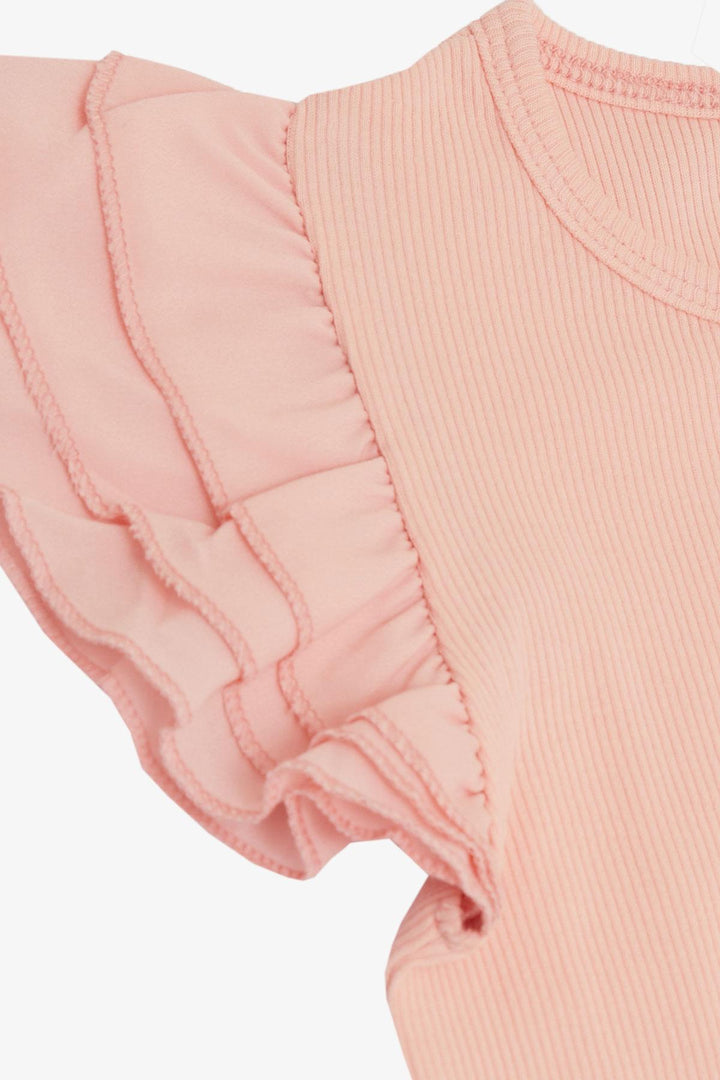 BRE Breeze Girl's T-shirt with Belted Sleeves Frilly Crepe Fabric 3-7 Years, Salmon - Bloomington