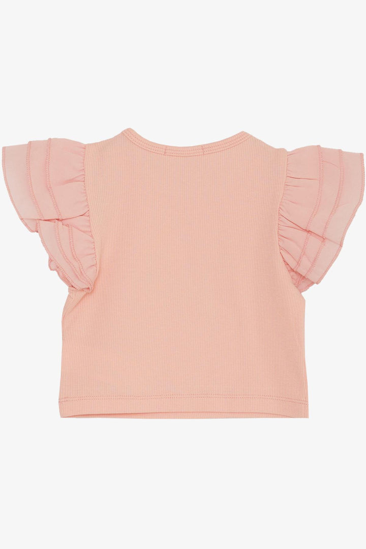 BRE Breeze Girl's T-shirt with Belted Sleeves Frilly Crepe Fabric 3-7 Years, Salmon - Bloomington