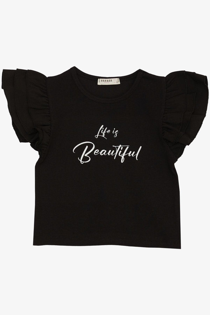 BRE Breeze Girl's T-shirt with Belted Short Sleeves Frilled Printed Summer 82 Years, Black - Tipton