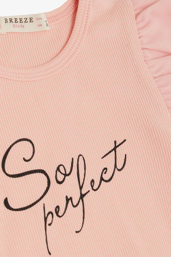 BRE Breeze Girl's T-shirt with Belted Sleeves Frilly Crepe Fabric 3-7 Years, Salmon - Bloomington