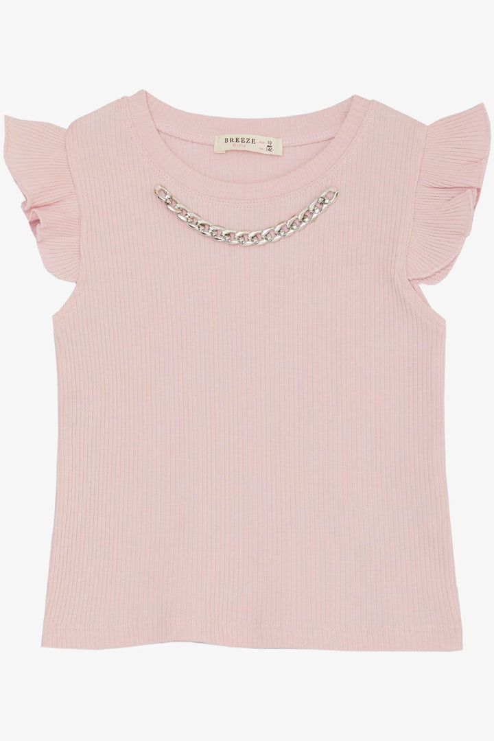 BRE Breeze Girl's T-shirt with Belt Collar Chain Accessory, 94 Years, Pink - Coppell