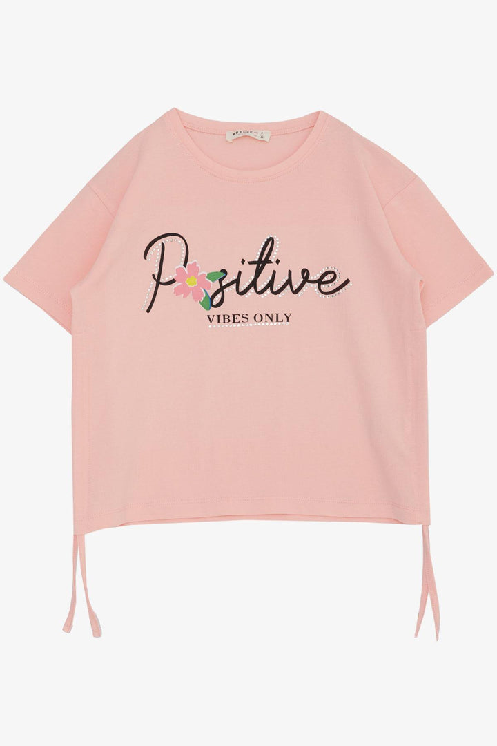 BRE Breeze Girl's T-shirt Belt Length Printed Stone Flower 84 Years, Salmon - Tepic