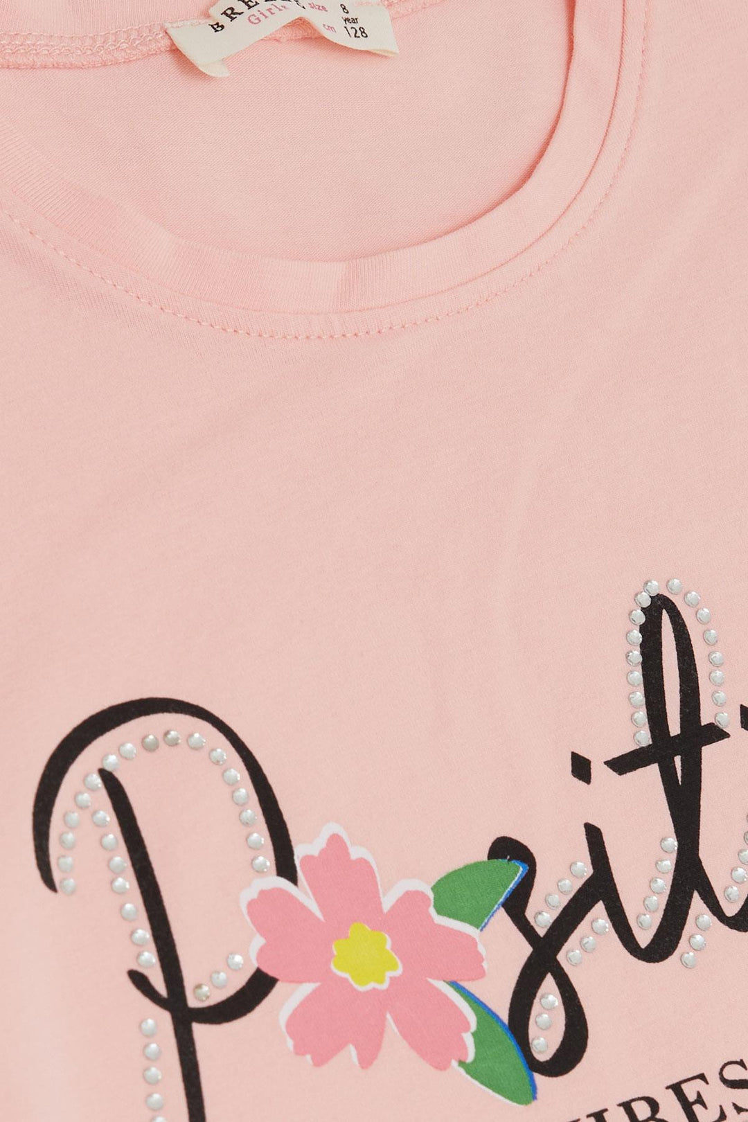 BRE Breeze Girl's T-shirt Belt Length Printed Stone Flower 84 Years, Salmon - Tepic