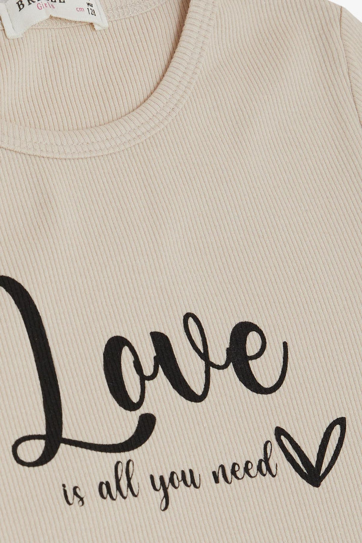 BRE Breeze Girl's T-shirt Belt Length Printed with Text 84 Years, Beige - Barneveld