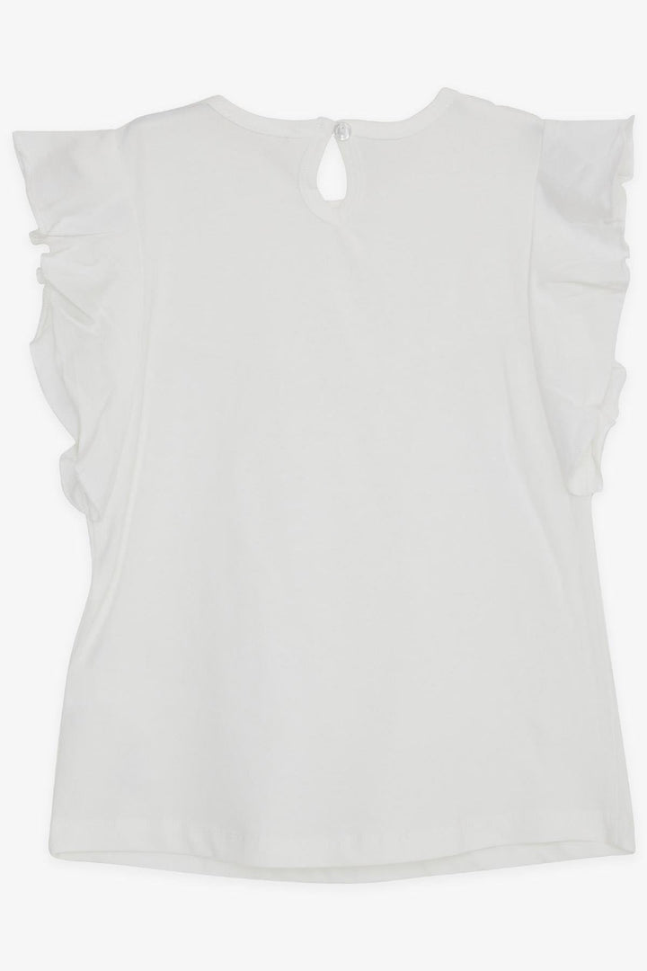BRE Breeze Girl's T-shirt with Frilly Sleeves, Embroidery, and Lace, 62 Years, Ecru - Witten