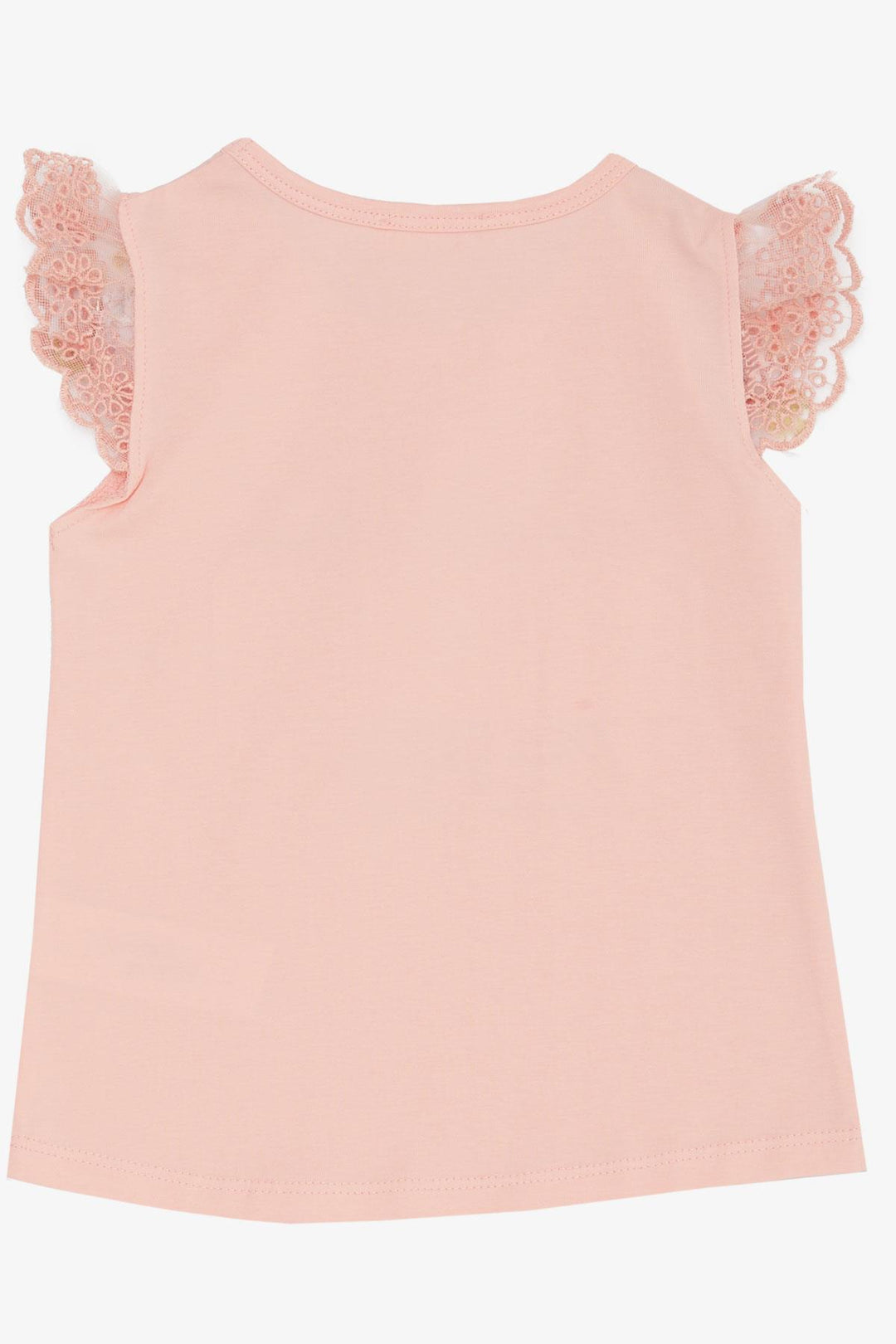 BRE Breeze Girl's T-shirt with Puff Sleeve, Guipure Embroidery, Butterfly Print, 1.5-5 Years, Pink - Emden