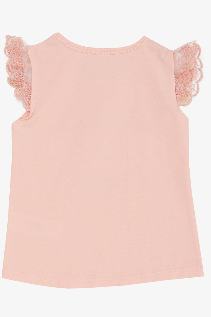 BRE Breeze Girl's T-shirt with Puff Sleeve, Guipure Embroidery, Butterfly Print, 1.5-5 Years, Pink - Emden