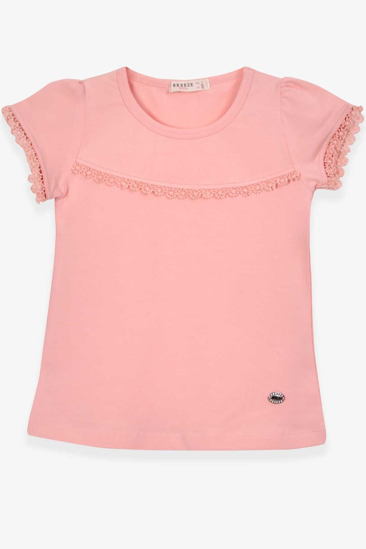 BRE Breeze Girl's T-shirt with Lace Sleeves, 2-6 Years, Salmon - Brussels