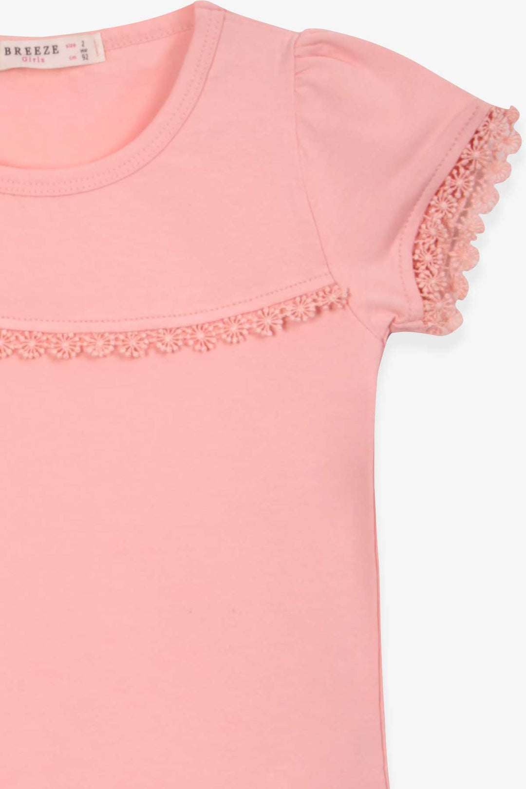 BRE Breeze Girl's T-shirt with Lace Sleeves, 2-6 Years, Salmon - Brussels