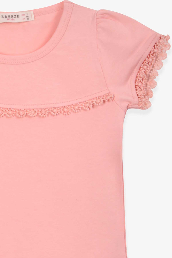 BRE Breeze Girl's T-shirt with Lace Sleeves, 2-6 Years, Salmon - Brussels