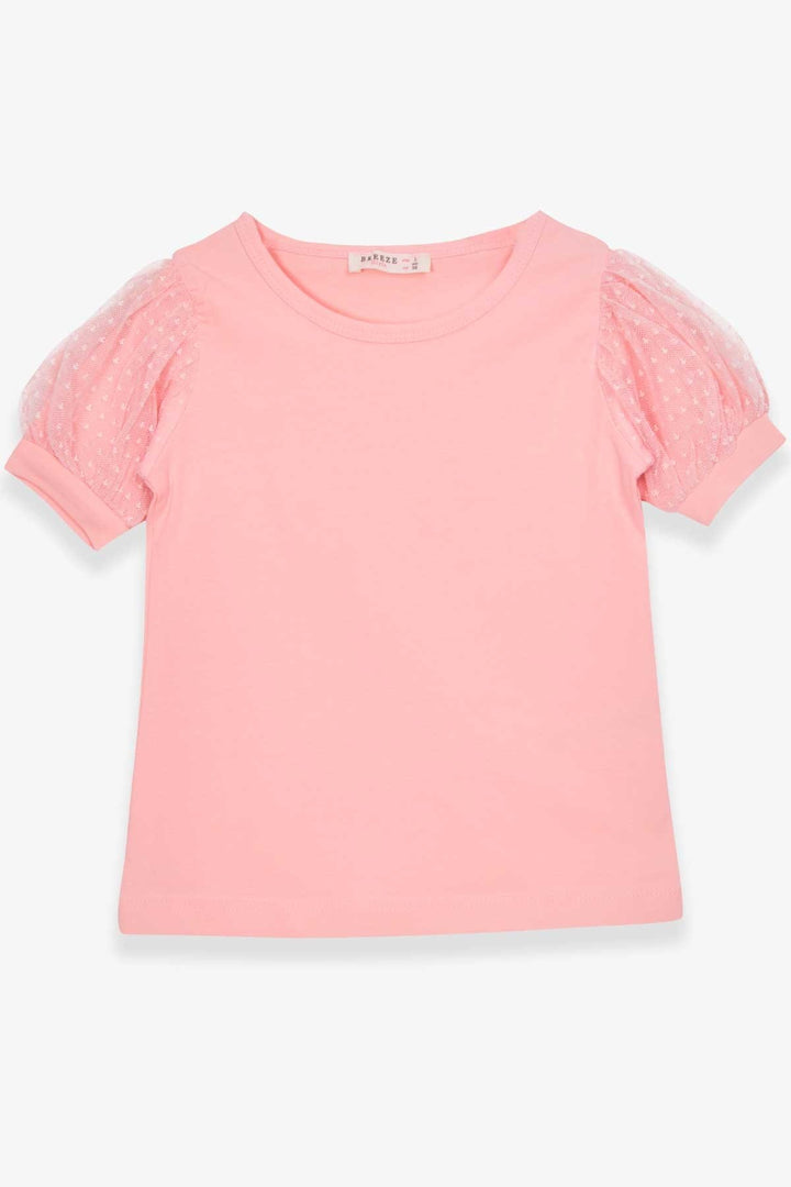 BRE Breeze Girl's T-shirt with Tulle Sleeves, 3-7 Years, Salmon - Pejë