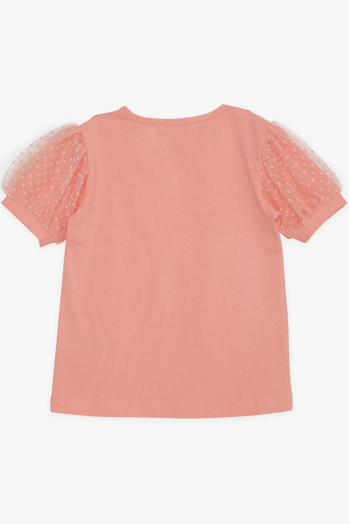 BRE Breeze Girl's T-shirt with Tulle Sleeves, 82 Years, Salmon - Waxahachie