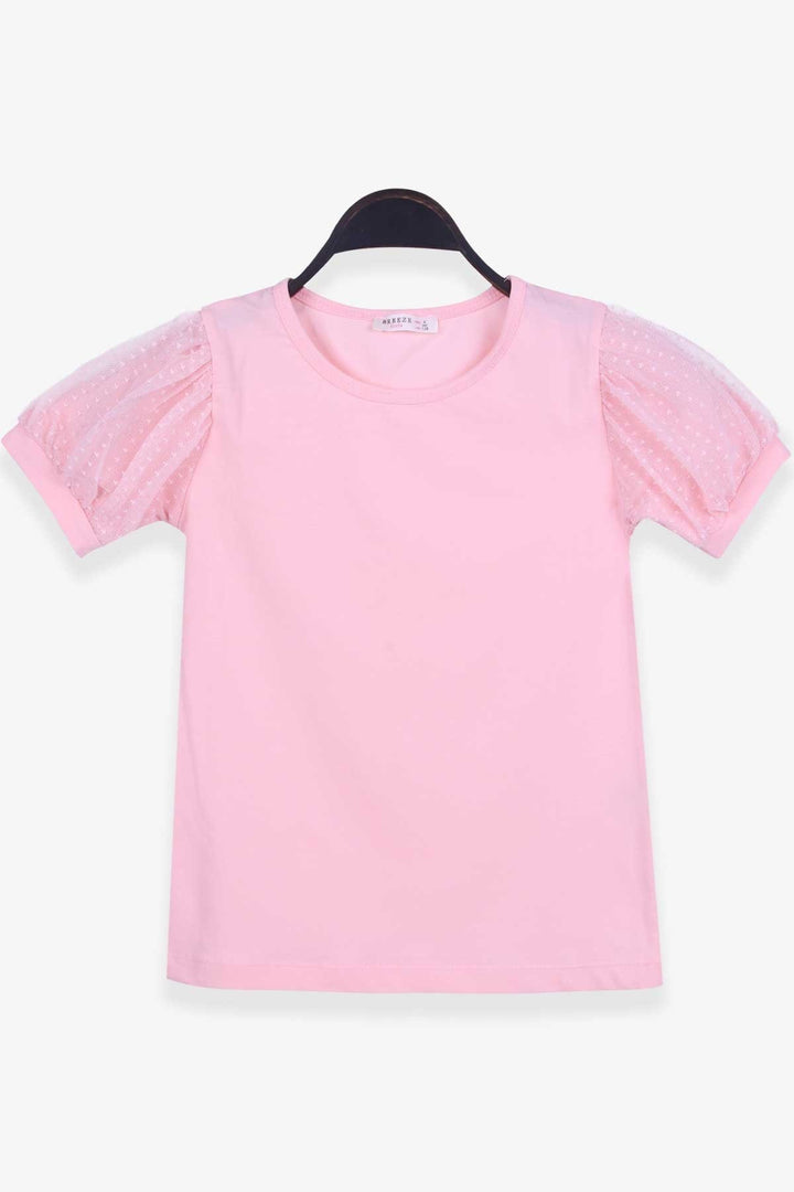 BRE Breeze Girl's T-shirt with Tulle Sleeves, 82 Years, Salmon - Northampton