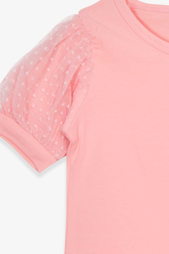 BRE Breeze Girl's T-shirt with Tulle Sleeves, 3-7 Years, Salmon - Pejë