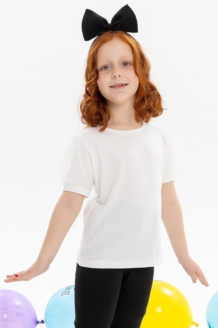 BRE Breeze Girl's T-shirt with Tulle Sleeves, 82 Years, Ecru - Viseu