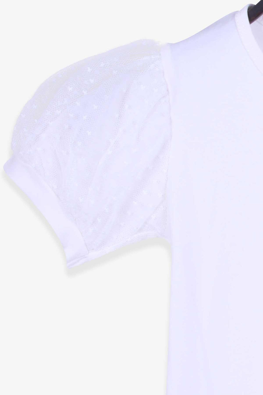 BRE Breeze Girl's T-shirt with Tulle Sleeves, 82 Years, Ecru - Viseu
