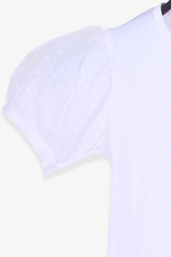 BRE Breeze Girl's T-shirt with Tulle Sleeves, 82 Years, Ecru - Viseu